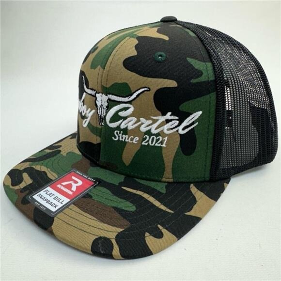 Retro Cowboy Cartel Rodeo Flat Bill Mesh Snapback Embroidered Patch Cap Hat Camo